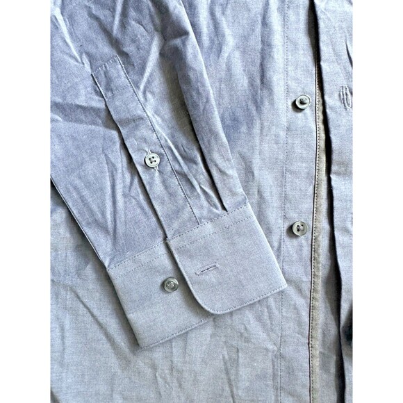 Bar III Men's Slim Fit Stretch Chambray Long Sleeve Dress Shirt Indigo Blue L - Picture 6 of 8